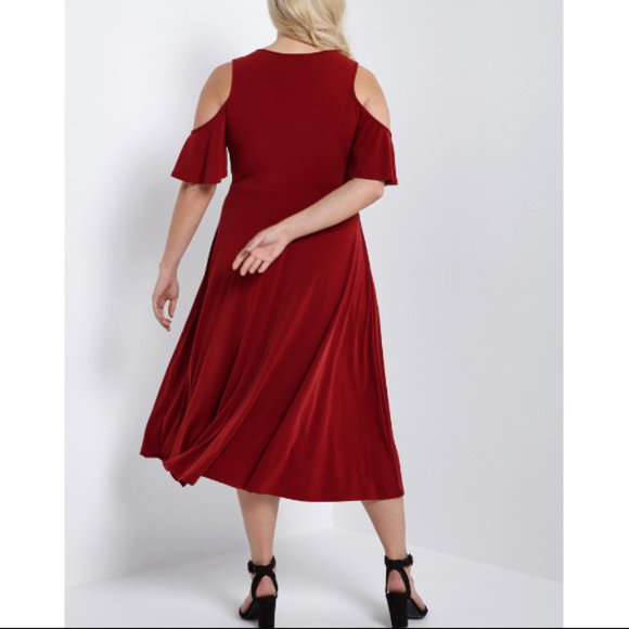 SALE Plus Faux Wrap Cold Shoulder Cocktail Dress - Picture 3 of 3